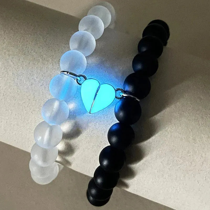 Fashion Jewelry 2pcs Handmade Crown Beaded Charms Bracelet Luminou Heart Glow In The Dark Couple Bracelet For Lover Men Women Fluorescent Gift - Bellarte Enchanté Fashion Jewelry 2pcs Handmade Crown Beaded Charms Bracelet Luminou Heart Glow In The Dark Couple Bracelet For Lover Men Women Fluorescent Gift